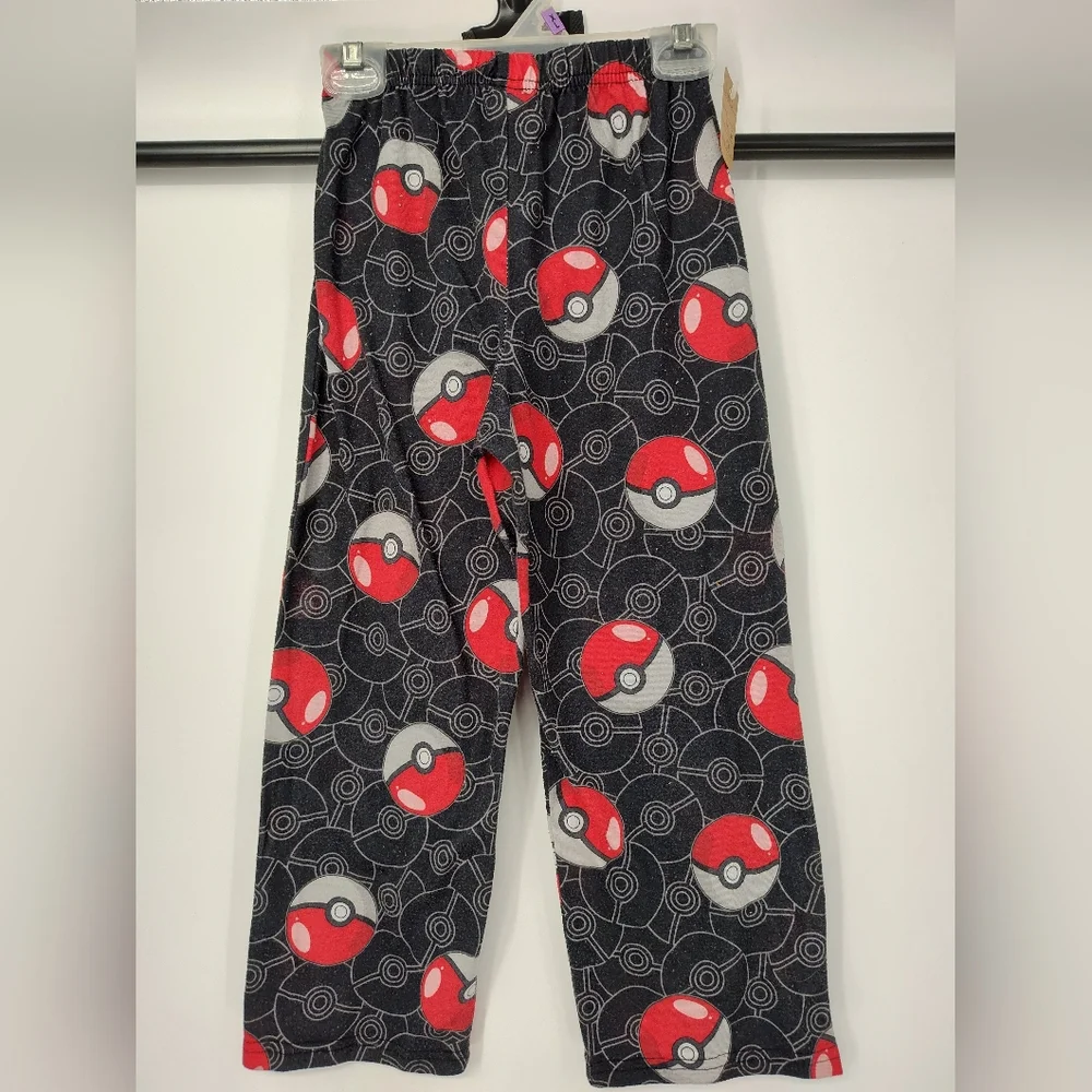Pokemon Kids Pajama Bottoms with Red and Black Poke Balls Print Size 6